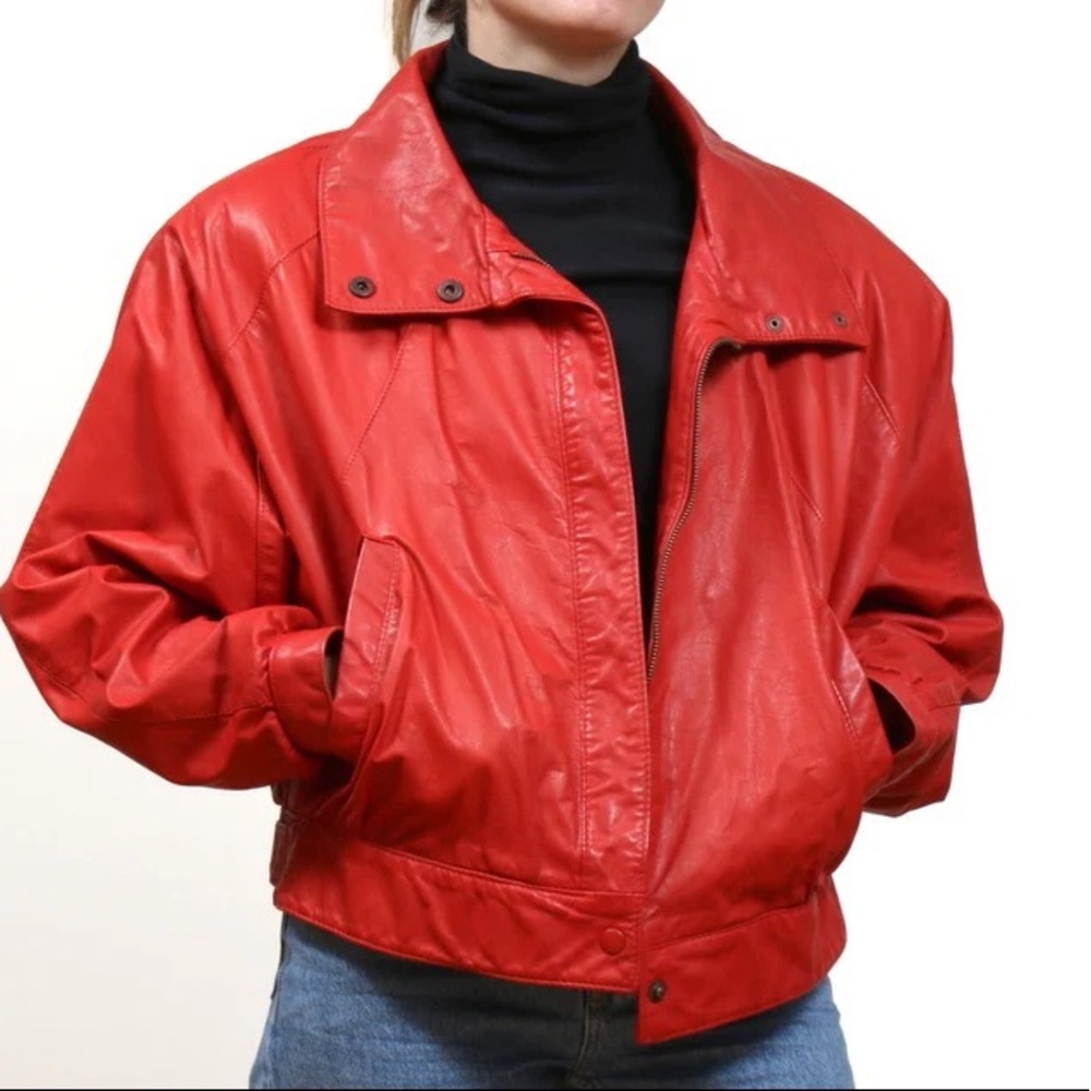 Vintage 90s Jonathon Paris Red Leather Motorcycle Jacket